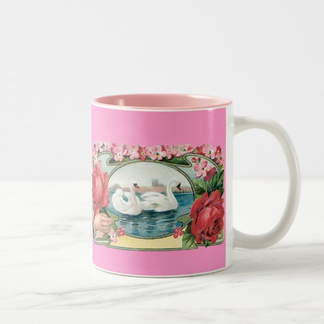Swans and Roses Vintage Art Coffee Mug (Right)