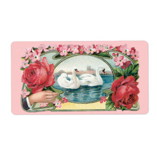 Swans and Roses Vintage Art Large Label