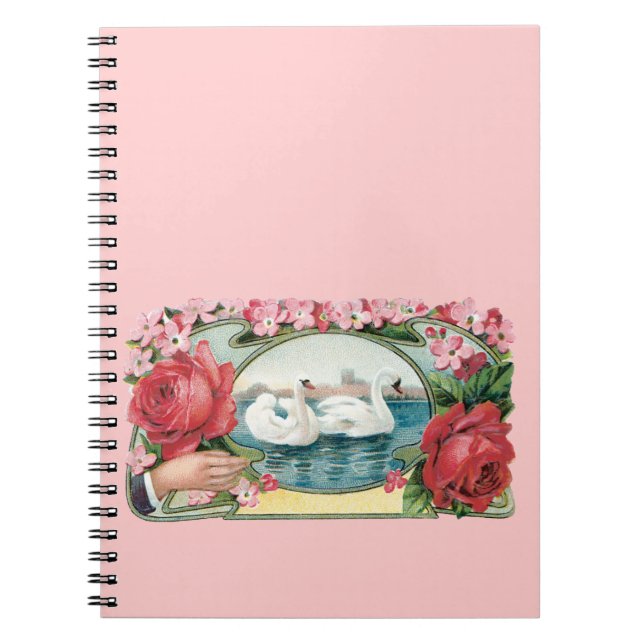 Swans and Roses Vintage Art Spiral Notebook (Front)