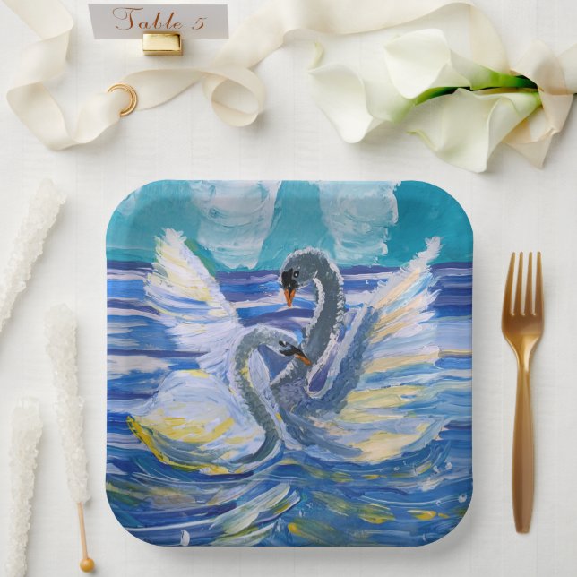 Swans "Art by Kids" Paper Plate (Wedding)