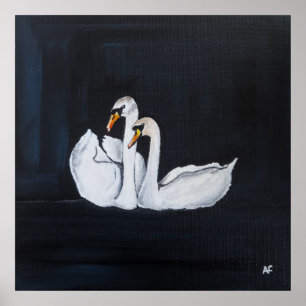 Swans at Night Painting by Alfred Fox Poster