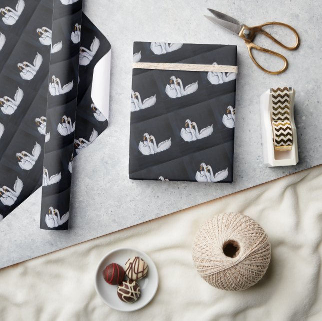 Swans at Night Painting by Alfred Fox Wrapping Paper (Crafts)
