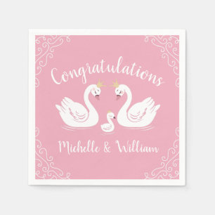 Swans Baby Shower Bird with Crown Co-Ed Pink Napkin