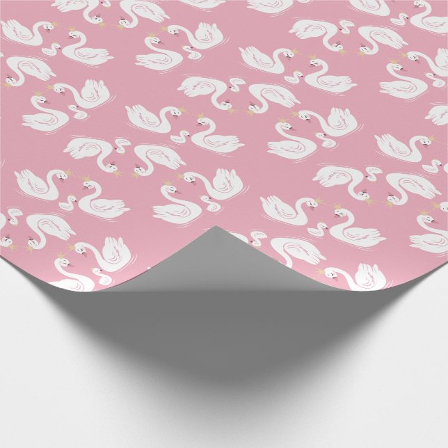 Swans Baby Shower Bird with Crown Co-Ed Pink Wrapping Paper (Corner)