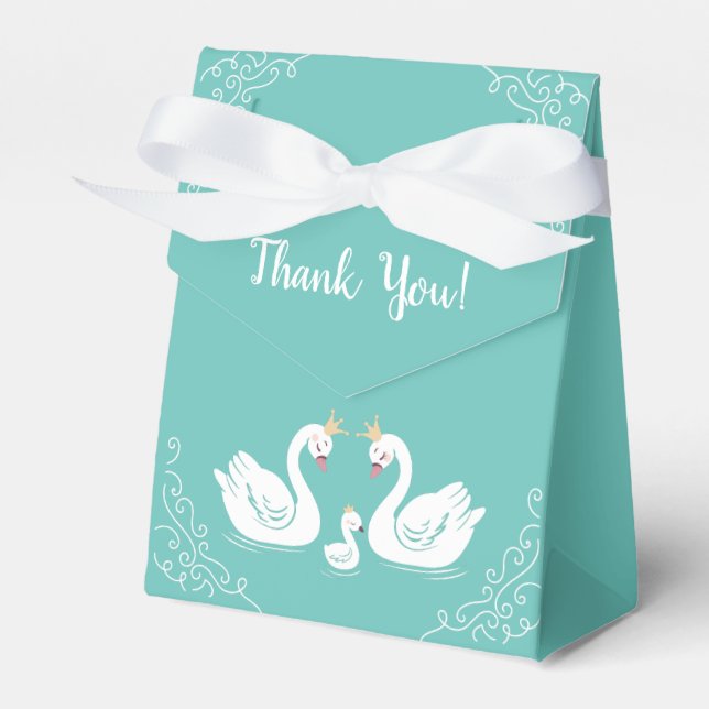 Swans Baby Shower Bird with Crown Co-Ed Teal Favour Box (Front Side)