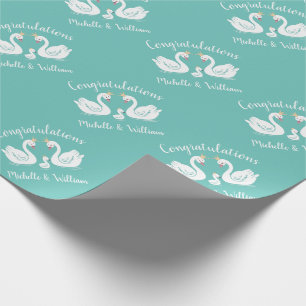 Swans Baby Shower Bird with Crown Co-Ed Teal Wrapping Paper