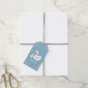 Swans Baby Shower Bird with Crown Theme Blue Gift Tags