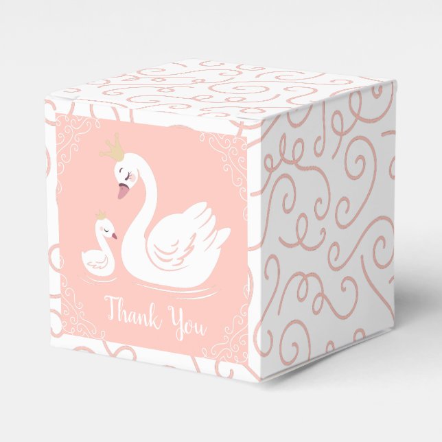 Swans Baby Shower Bird with Crown Theme Peach Favour Box (Front Side)