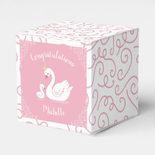 Swans Baby Shower Bird with Crown Theme Pink Favour Box