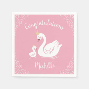 Swans Baby Shower Bird with Crown Theme Pink Napkin