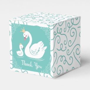Swans Baby Shower Bird with Crown Theme Teal Favour Box