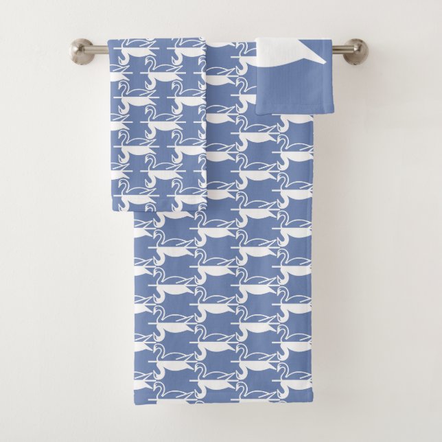 Swans Blue and White Bath Towel Set (Insitu)
