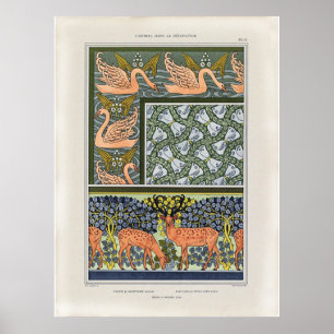 Swans, Butterflies and Arrowhead Plant Foliage Poster