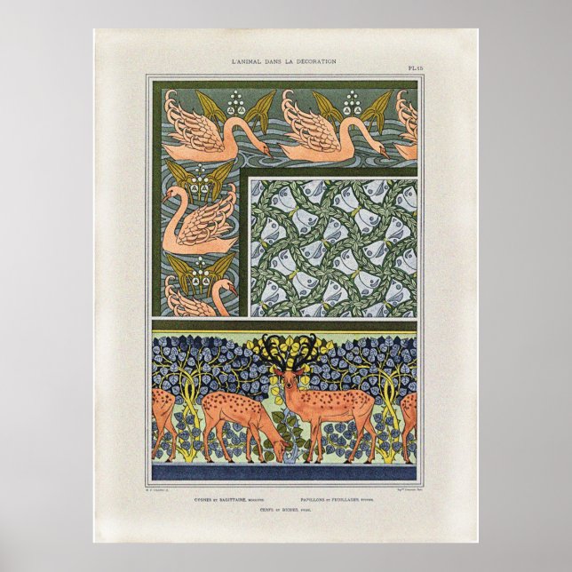 Swans, Butterflies and Arrowhead Plant Foliage Poster (Front)