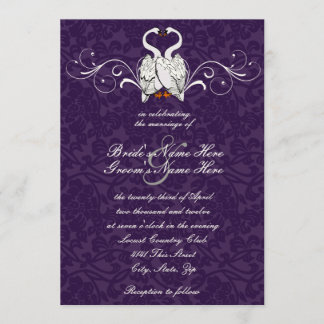 Swans Damask Wedding Invitation