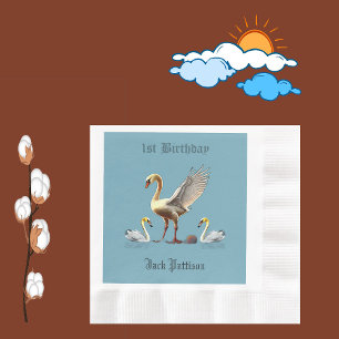 Swans Decor Setting Sky Birds 1st Birthday Party Napkin