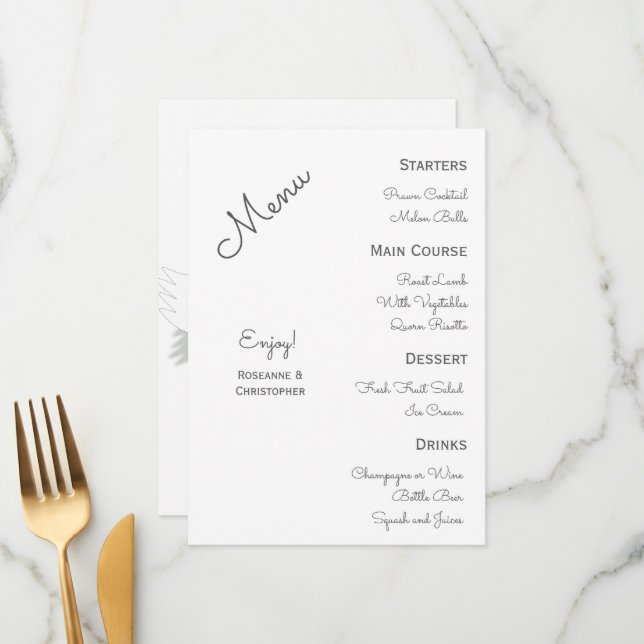 Swans Design Wedding Menu (Front/Back In Situ)