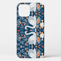 Swans, fish, flowers, folk pattern.