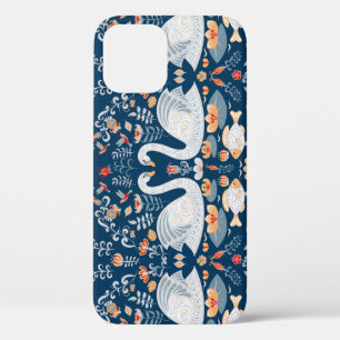 Swans, fish, flowers, folk pattern. iPhone 12 case