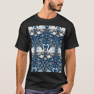 Swans, fish, flowers, folk pattern. T-Shirt