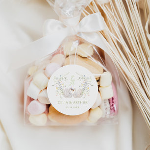 Swans Floral Monogram Crest Wedding Classic Round Sticker