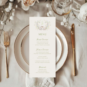 Swans Floral Monogram Crest Wedding  Menu