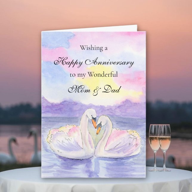 Swans For Mom and Dad Happy Wedding Anniversary Card (Creator Uploaded)