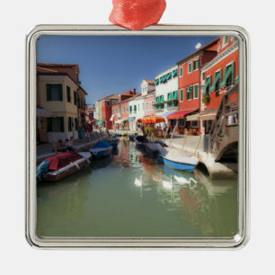 Swans in canal, Burano Island, Venice, Italy Metal Tree Decoration