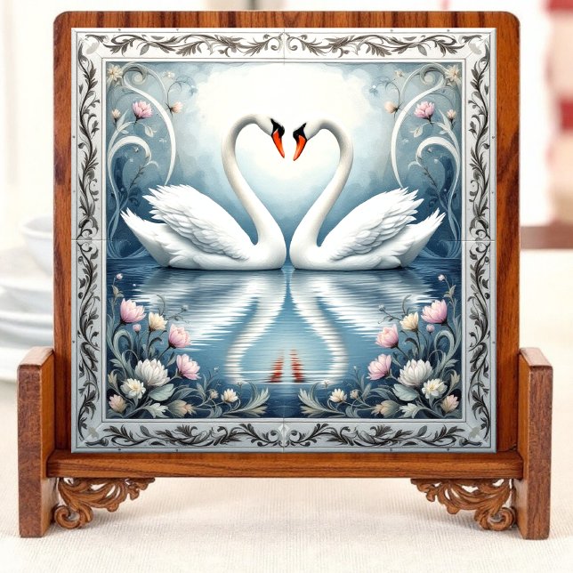 Swans in Love Ceramic Tile (Creator Uploaded)
