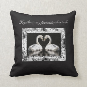 swans in love photograph black and white cushion