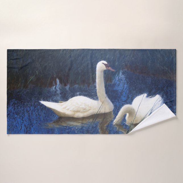 Swans in Reeds, Bruno Liljefors Bath Towel (Bath Towel)