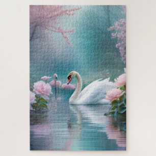 Swans in the garden pond jigsaw puzzle