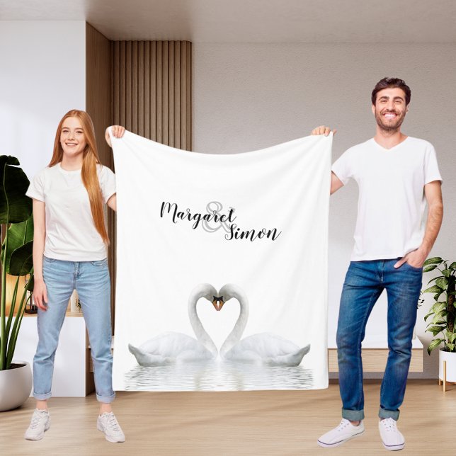 Swans love names wedding fleece blanket (Creator Uploaded)