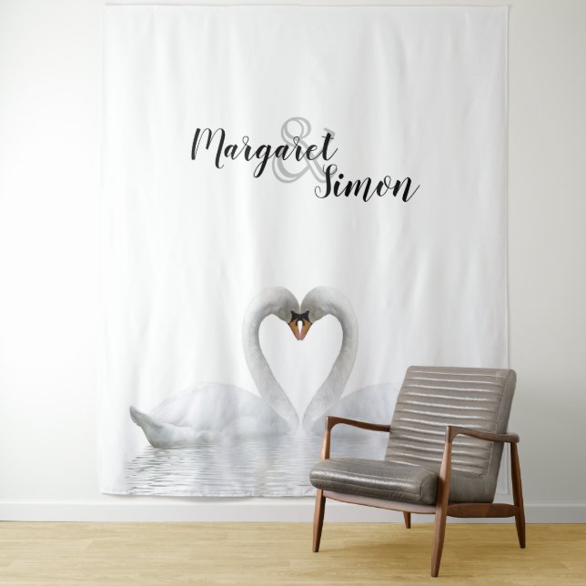 Swans love names wedding tapestry (In Situ)