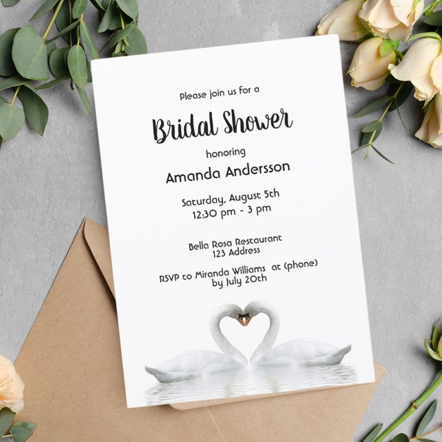 Swans love white bridal shower invitation (Creator Uploaded)