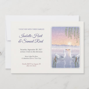 Swans on a Misty Lake Dawn Wedding Invitation