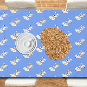Swans on Water Pattern Birds Cornflower Blue Tablecloth