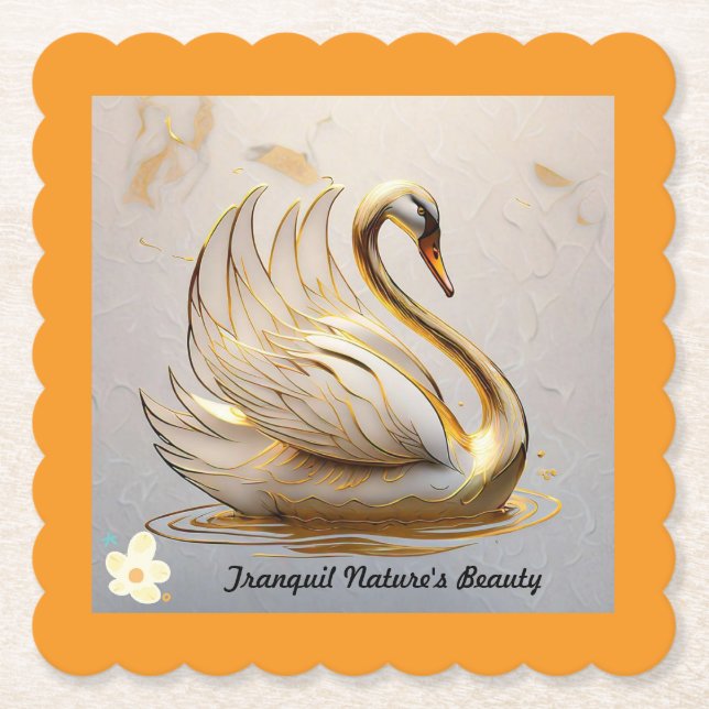 "Swan's Peaceful Domain" Paper Coaster (Front)