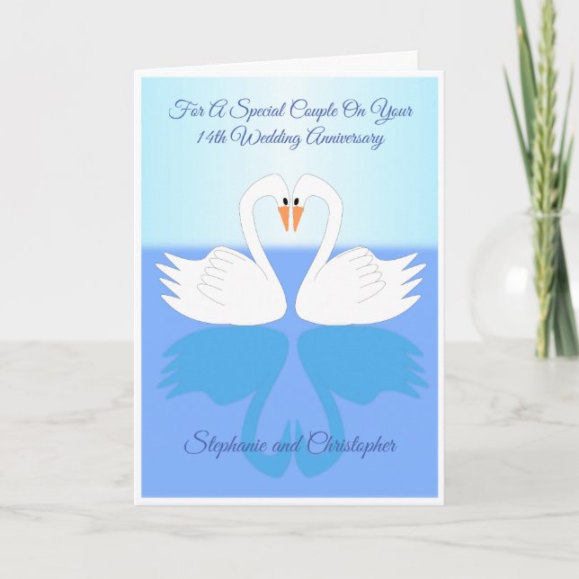 Swans Personalised 14th Wedding Anniversary Card (Front)