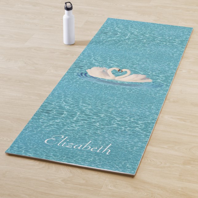 Swans & Personalised Name on Turquoise Yoga Mat (In Situ)