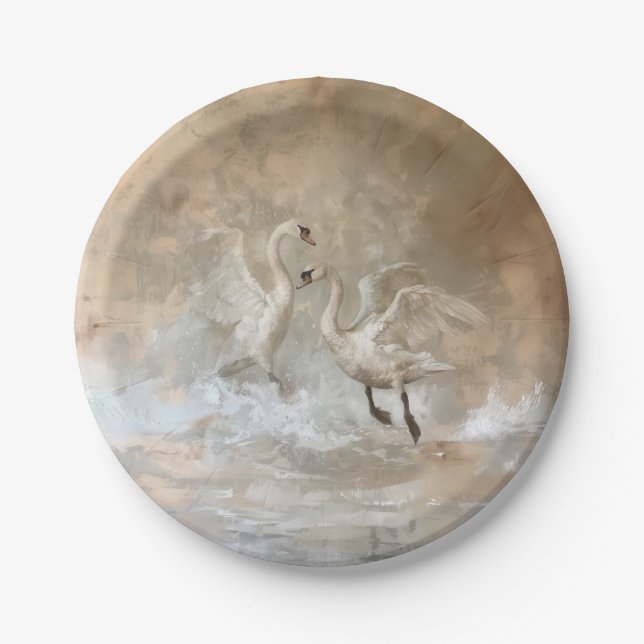 Swans - Round Paper Plates (Front)