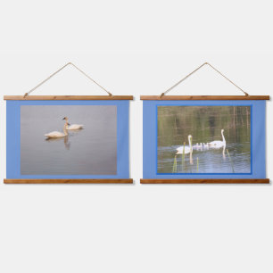 Swans Set of 2 Wood Topped Wall Tapestries