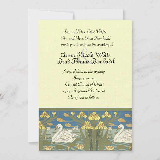 Swans Swimming Wedding Invitation (Front)