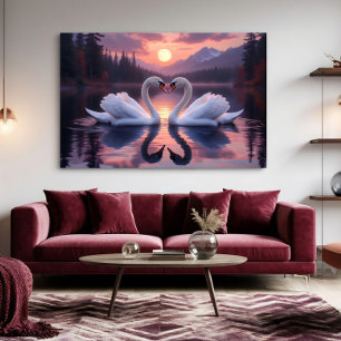 Swans under the Moon of Love Canvas Print