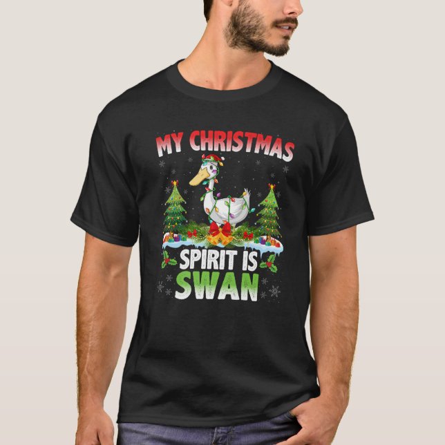 Swans Wearing Santa Hat My Christmas Spirit Is Swa T-Shirt (Front)