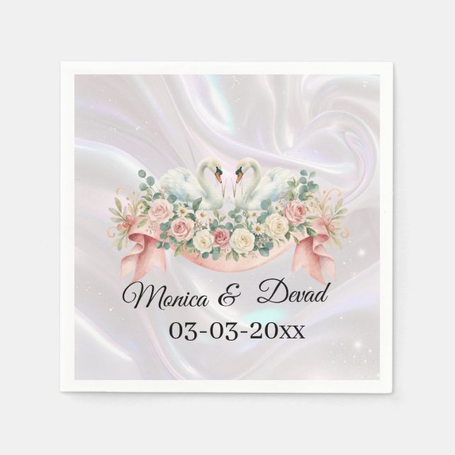  Swans Wedding Napkins (Front)