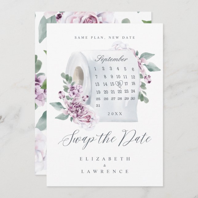 Swap the Date Florals Toilet Paper Roll Calendar Save The Date (Front/Back)