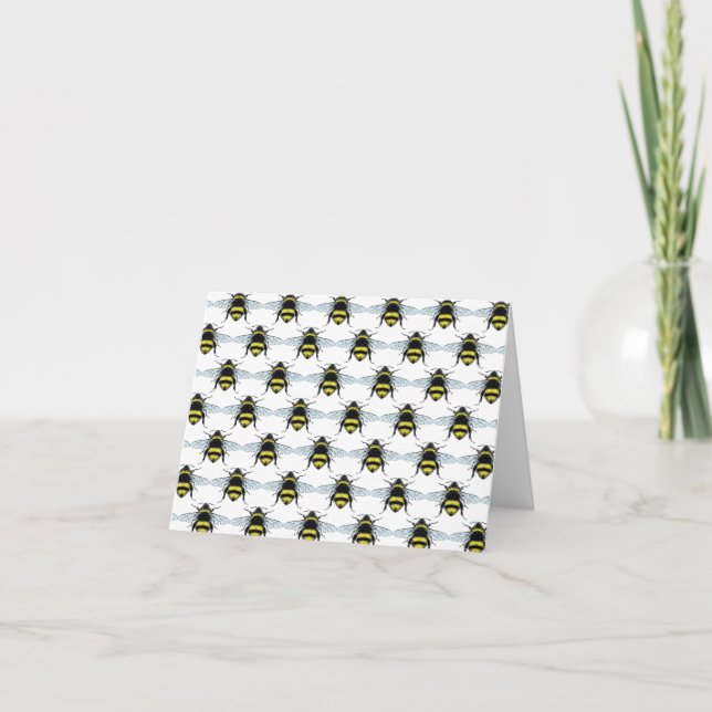 Swarm of Honey Bumble Bees Illustration Note Card (Front)