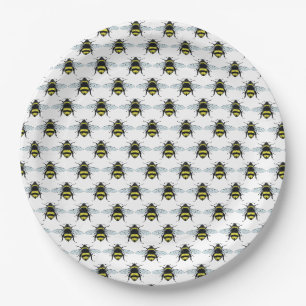 Swarm of Honey Bumble Bees Illustration Paper Plate