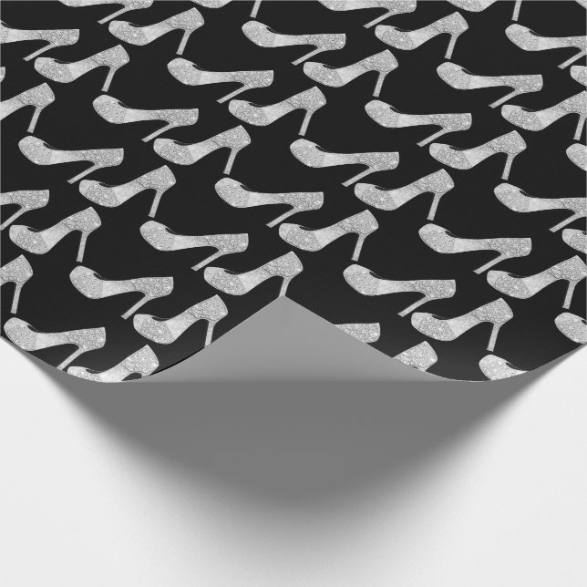 Swarovski Crystals Diamond High Heels Shoes Black Wrapping Paper (Corner)